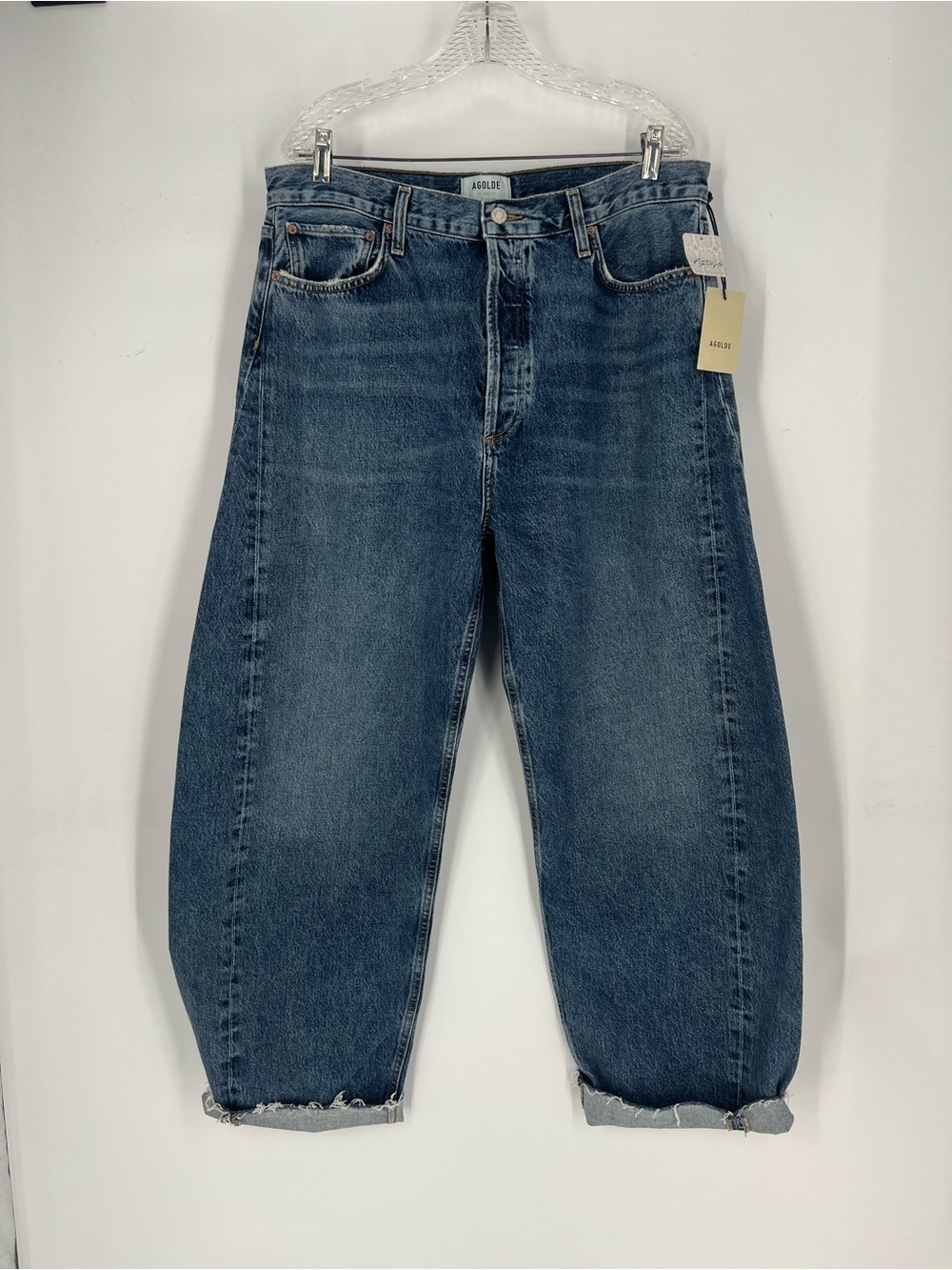 Agolde Luna Pieced Dark Wash Horseshoe Barrel Denim Jeans in Control 33 NWT - Picture 1 of 11